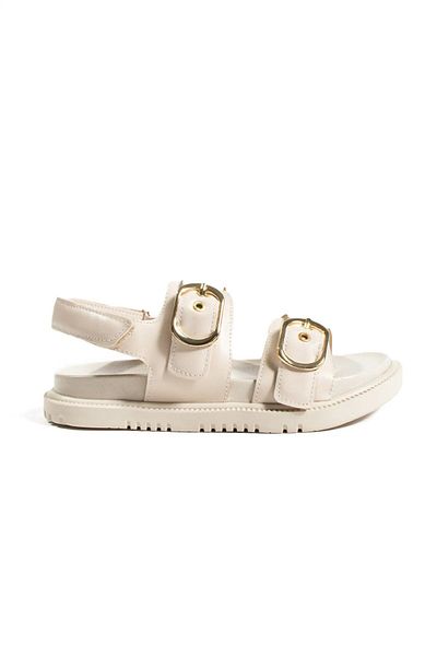 McDark Beige Flat Slippers - Buckle Design