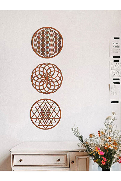 Capellawoodworks 3'lü Dönüşüm Seti Ahşap Sri Yantra Yaşam Çiçeği Yoga Mandala...