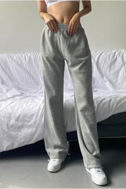 FİTGO Γυναικεία γκρι φαρδιά φούτερ παντελόνια