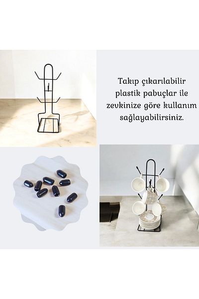 EceAksesuar Закачалка за чаши, черна закачалка за чинии, настолна, плотна за шкафове и закачалка за кафени чаши