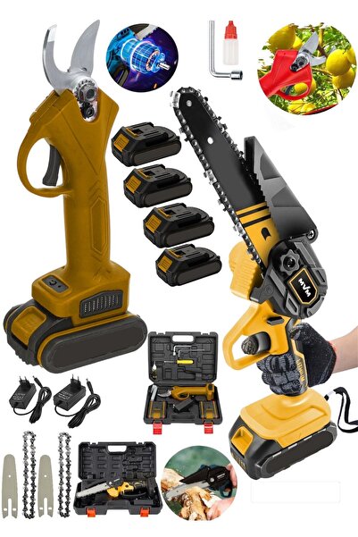 DYNAMİC MAX 2li Set 4 Bataryalı Şarjlı Dal Budama Makası ve Şarjlı Odun Dal B...