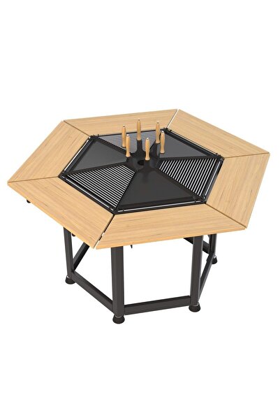Hotbbaq Hot Bbaq Hot Moon Kömür Odun Mangallı Masa 6 Kişilik