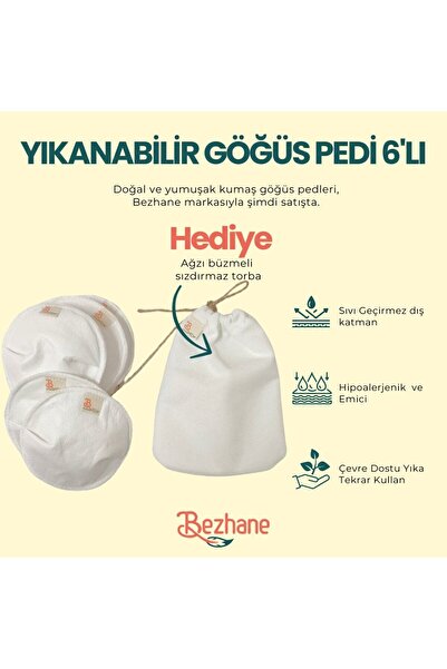 BEZHANE Yıkanabilir 6'lı Kumaş Göğüs Pedi