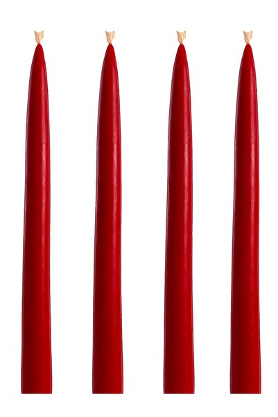 Petekoğlu Balmumu Mum 4 Adet Standart Şamdan Mumu 25Cm Boy 2Cm Kalınlık Kırmı...