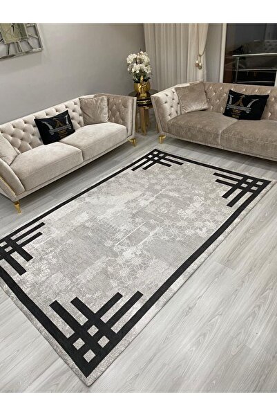 ALLGELSİN Yeni Sezon Lastikli Halı Örtüsü Dekoratif Yıkanabilir Dijital Baskı Halı Kılıfı Modern Çizgili Örtü