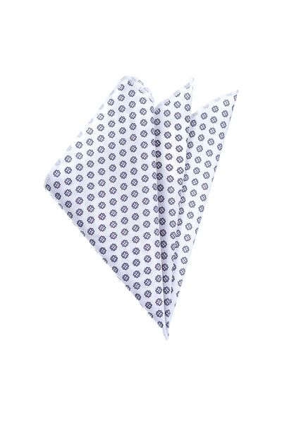 Exve Exclusive Gray Geometric Pattern Digital Printed White Cotton Pocket Collar Handkerchief