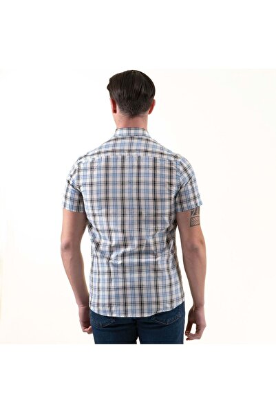Exve Exclusive Μπλε ασπρόμαυρο καρό καρό κοντομάνικο καλοκαιρινό πουκάμισο