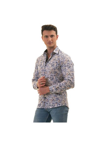 Exve Exclusive Cămașă pentru bărbați cu mânecă lungă, cu mânecă lungă, în cutie de carton, albastru crem, pe alb