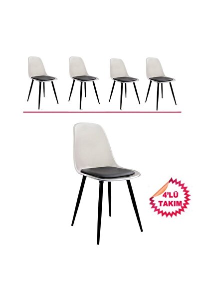 Estelia Netaks Abant Sandalye Ahşap Ayaklı (şeffaf) Minderli 4'lü Takım Yemek, Mutfak, Ofis Sandalyesi