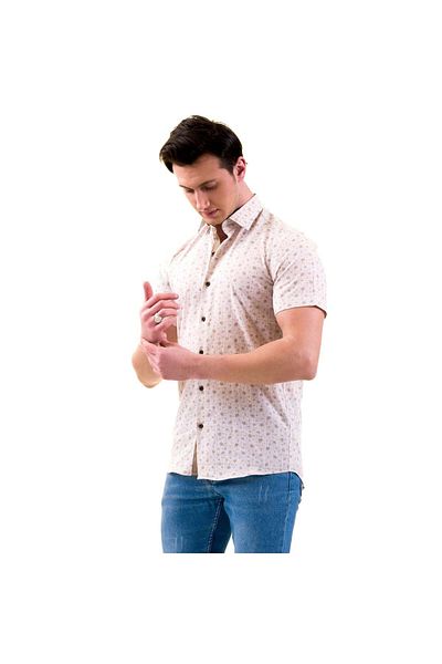 Exve Exclusive Μπεζ φλοράλ εμπριμέ oversize κοντομάνικο πουκάμισο με λεπτή εφαρμογή