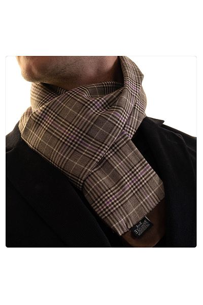 Exve Exclusive Brown Lilac Plaid Checked Wool Double Sided Scarf