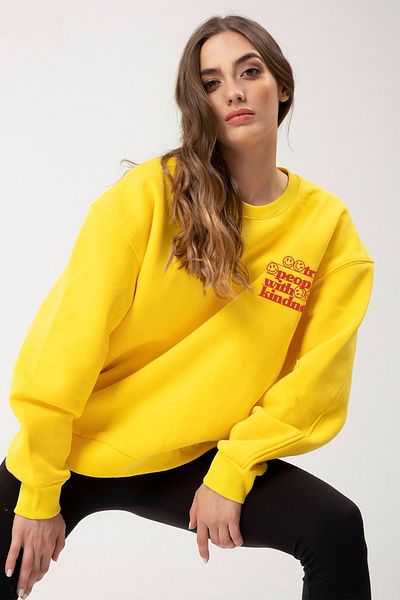 Eazy Co Eazy Treat People Oversize Unisex Κίτρινο Ποδηλατικό Φούτερ με λαιμόκοψη