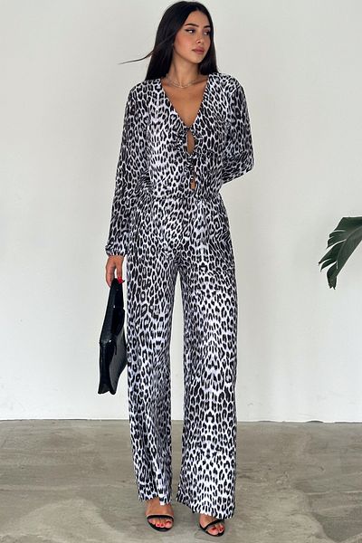 fiolin Leopard Patterned Set with Poplin Shirt