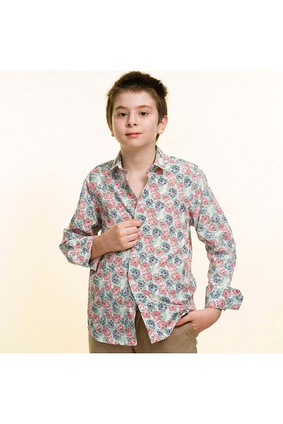 Exve Exclusive Cămașă pentru copii cu guler supus Exve cu flori de culoare albă
