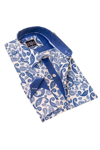 Exve Exclusive Cămașă pentru bărbați cu mânecă lungă, slim fit, cu model Paisley