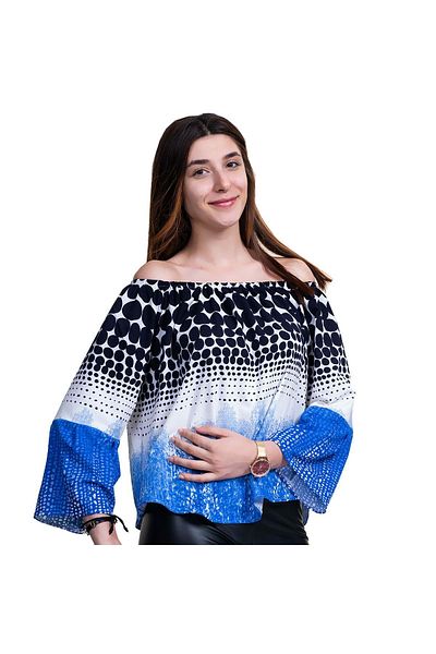 Exve Exclusive Blue Polka Dot Special Cut Women's Off Shoulder Blouse