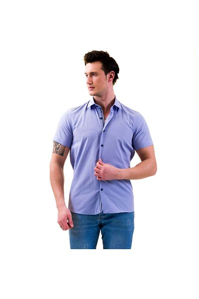 Exve Exclusive Nebesky modrá bavlněná košile Garni Slim Fit s krátkým rukávem a hrudníkem