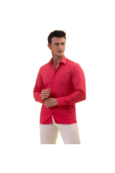 Exve Exclusive Σκούρο ροζ απλό απλό χαρτόνι σε κουτί Slim Fit μακρυμάνικο ανδρικό πουκάμισο