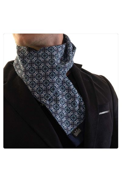 Exve Exclusive Ανδρικό φουλάρι διπλής όψης μπλε Navy Blue Flower με στάμπα