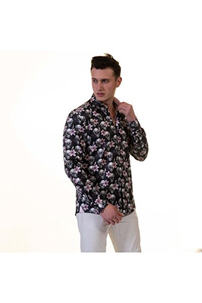 Exve Exclusive Pink Floral Skull Print Design Cotton Comfortable Loose-Fit Shirt