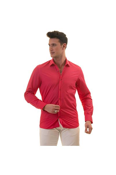 Exve Exclusive Σκούρο ροζ απλό απλό χαρτόνι σε κουτί Slim Fit μακρυμάνικο ανδρικό πουκάμισο