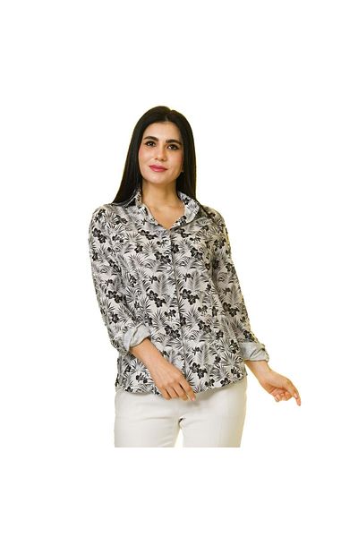 Exve Exclusive Cămașă de damă bej cu model de flori negre