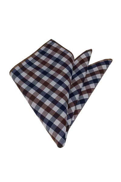 Exve Exclusive Brown White Navy Blue Checked Collar Handkerchief