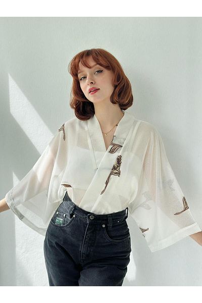 Retrobird Mini kimono alb - Design pentru femei