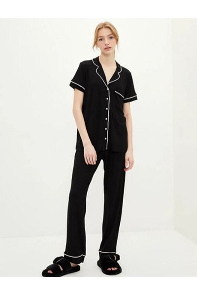 LC Waikiki Set de pijamale pentru femei cu mânecă scurtă, cu guler de cămașă de vis Lcw