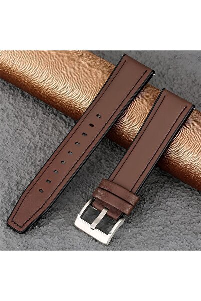onlinekordon 22mm Fs4813 Kahverengi Hakiki Deri Silikon Kaplama Saat Kordonu ...