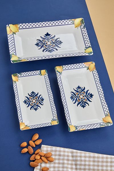 Babion Luxury Ceramic - 3-Piece Service Presentation, Lemon 3 Size Boat Plate