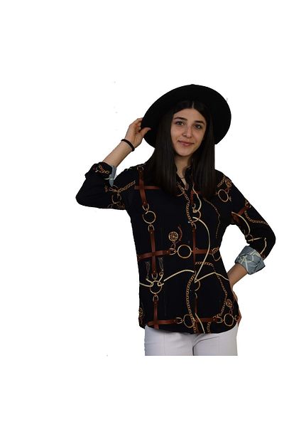 Exve Exclusive Cămașă neagră pentru femei Exve Causal cu imprimeu digital
