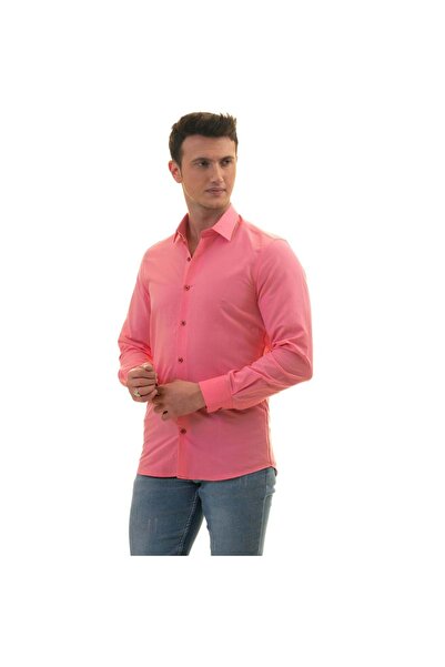 Exve Exclusive Рожева натуральна дихаюча бавовняна сорочка з довгими рукавами та коробкою з картону, облягаючого крою