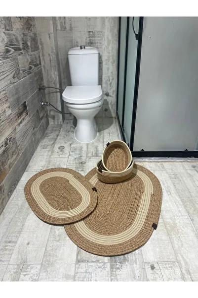 ERSU AHAT HOME DESİGN Jute, Wicker, Bath Mat Set, Bathroom Basket Set, Mat Set