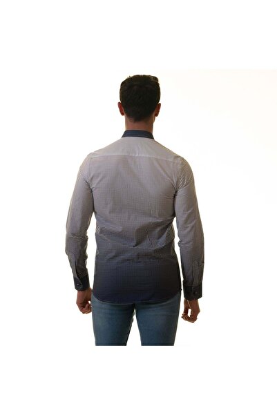 Exve Exclusive Біла синьо-чорна сорочка з ефектом градієнта, принтом у вигляді крапок, картонною коробкою, довгими рукавами та облягаючим кроєм