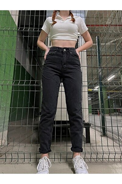 mooishan Μαύρο γυναικείο μαύρο μη ξεθωριασμένο Mom Lycra Jeans Άνετο ψηλόμεσο...