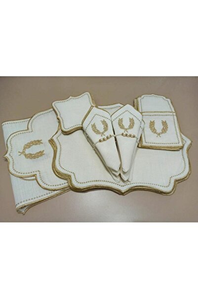 HİFA Linen American Runner Service Set (with napkin) for 6 people 25 pieces