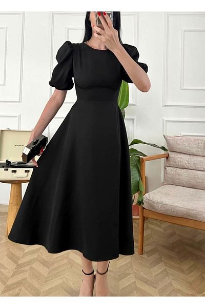 Afiş Butik Μαύρο Μίντι Φόρεμα με Μπαλόνι