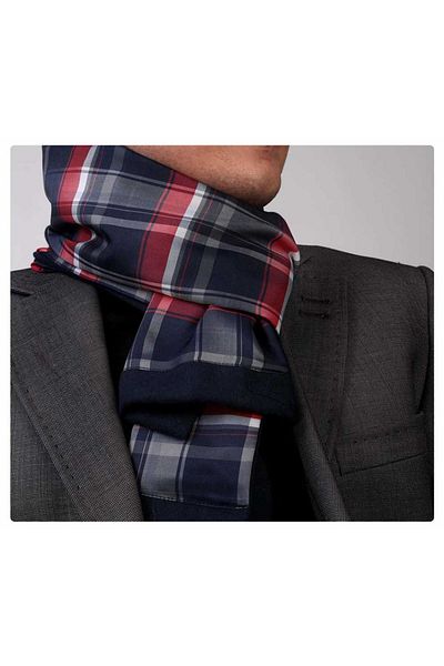 Exve Exclusive Κόκκινο Navy Blue καρό κασκόλ διπλής όψης