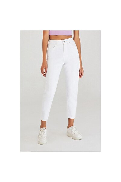 mooishan Women's Boyfriend Jeans - White Mom Pants