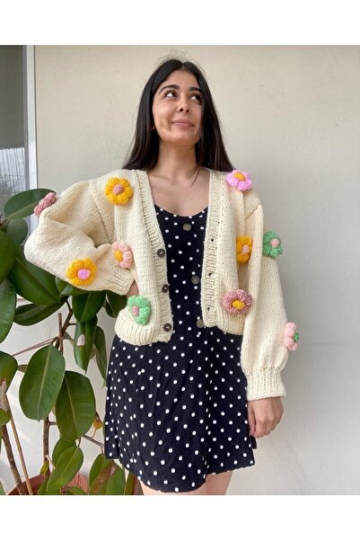 Hobihanem Tuhafiye Papatyalı Çiçekli Örgü Hırka