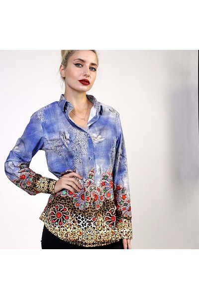 Exve Exclusive Cămașă albastră pentru femei Exve Causal cu croială specială