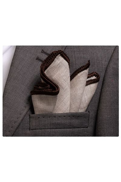 Exve Exclusive Batista de buzunar împletită cu margine de in crem