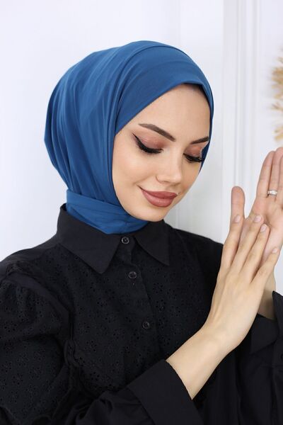feronis Hijab Women's Hijab Bonnet Ready Turban Shawl with Snap Fasteners _ Blue