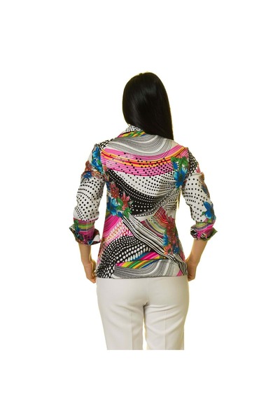 Exve Exclusive Cămașă de damă cu imprimare digitală multicoloră pe alb