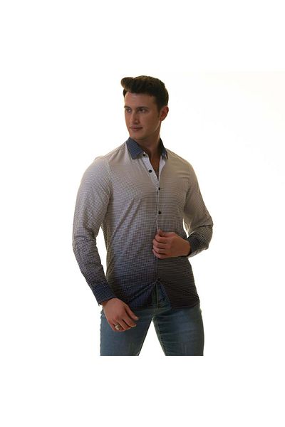 Exve Exclusive Λευκό Navy Blue Gradient Effect Πουά με στάμπα από χαρτόνι σε κουτί Slim Fit μακρυμάνικο ανδρικό πουκάμισο