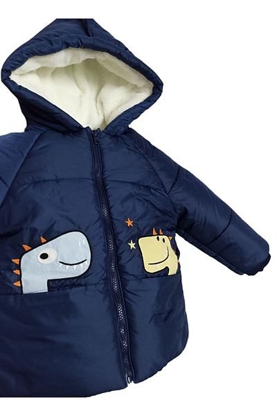 Midimod Gold Fur Inside (Welsoft) Boy's Dinosaur Coat, Hooded, Double Pocket, Fur Inside Dinosaur Children's Coat
