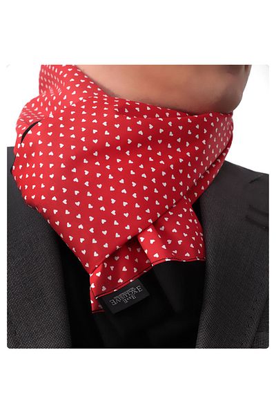 Exve Exclusive White Heart Patterned Red Double Sided Scarf