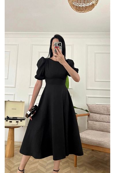 Afiş Butik Μαύρο Μίντι Φόρεμα με Μπαλόνι