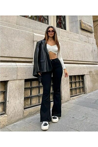 mooishan Blugi negri din Lycra cu talie înaltă din anii '90 - picior evazat, ...